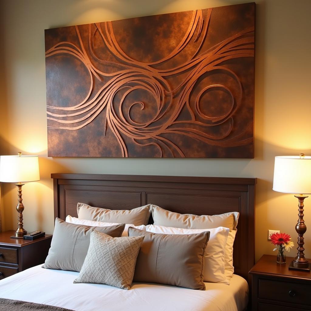 Abstract Metal Wall Art in a Bedroom