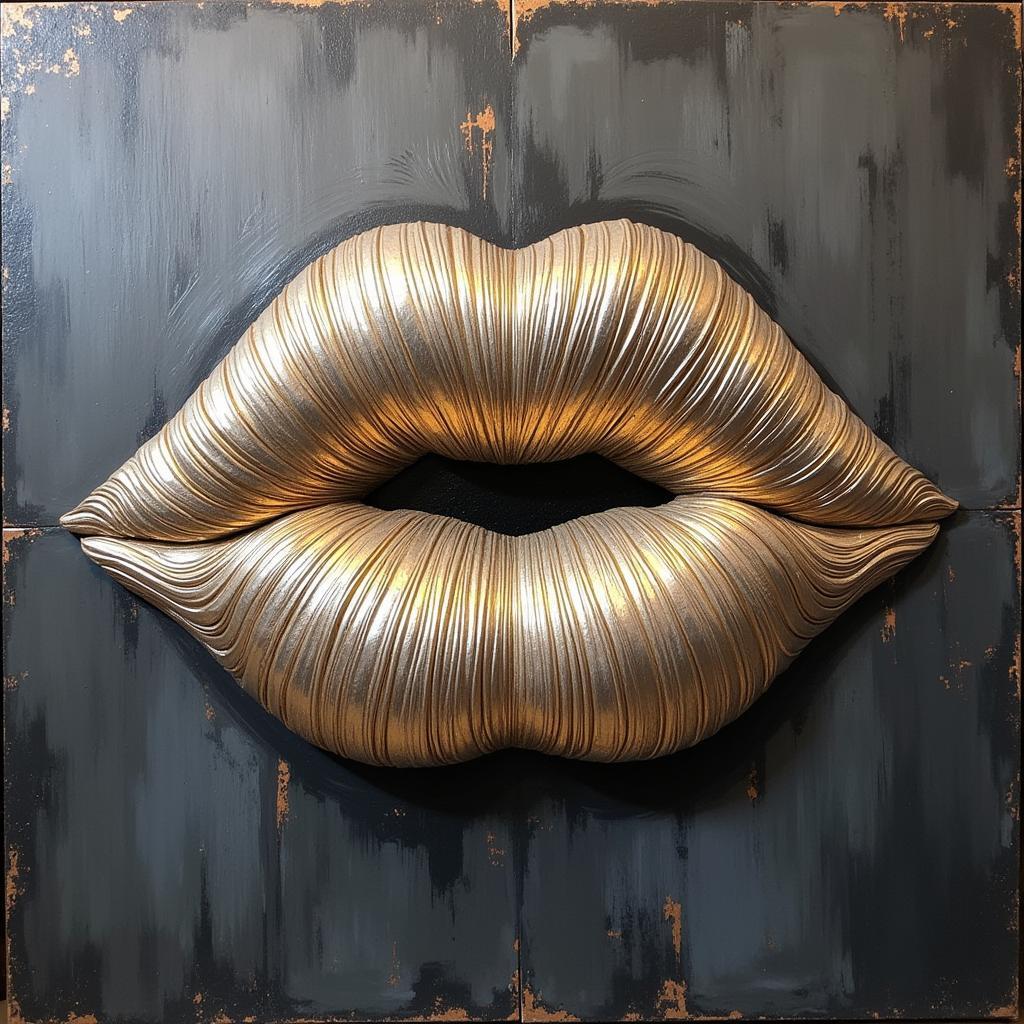 Abstract Metallic Lips Wall Art