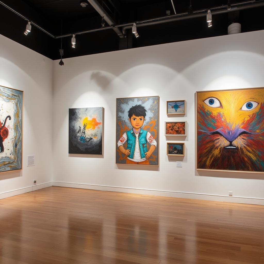 Abstract Paintings displayed in an Art Gallery setting