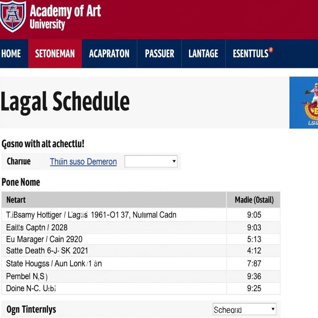 Academy of Art Softball Schedule Website