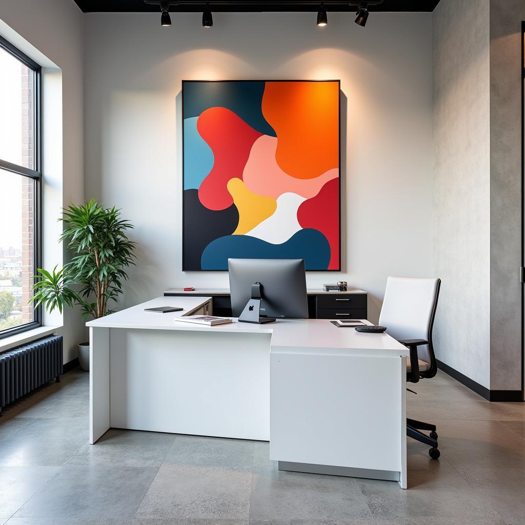 Office featuring an abstract acrylic art wall