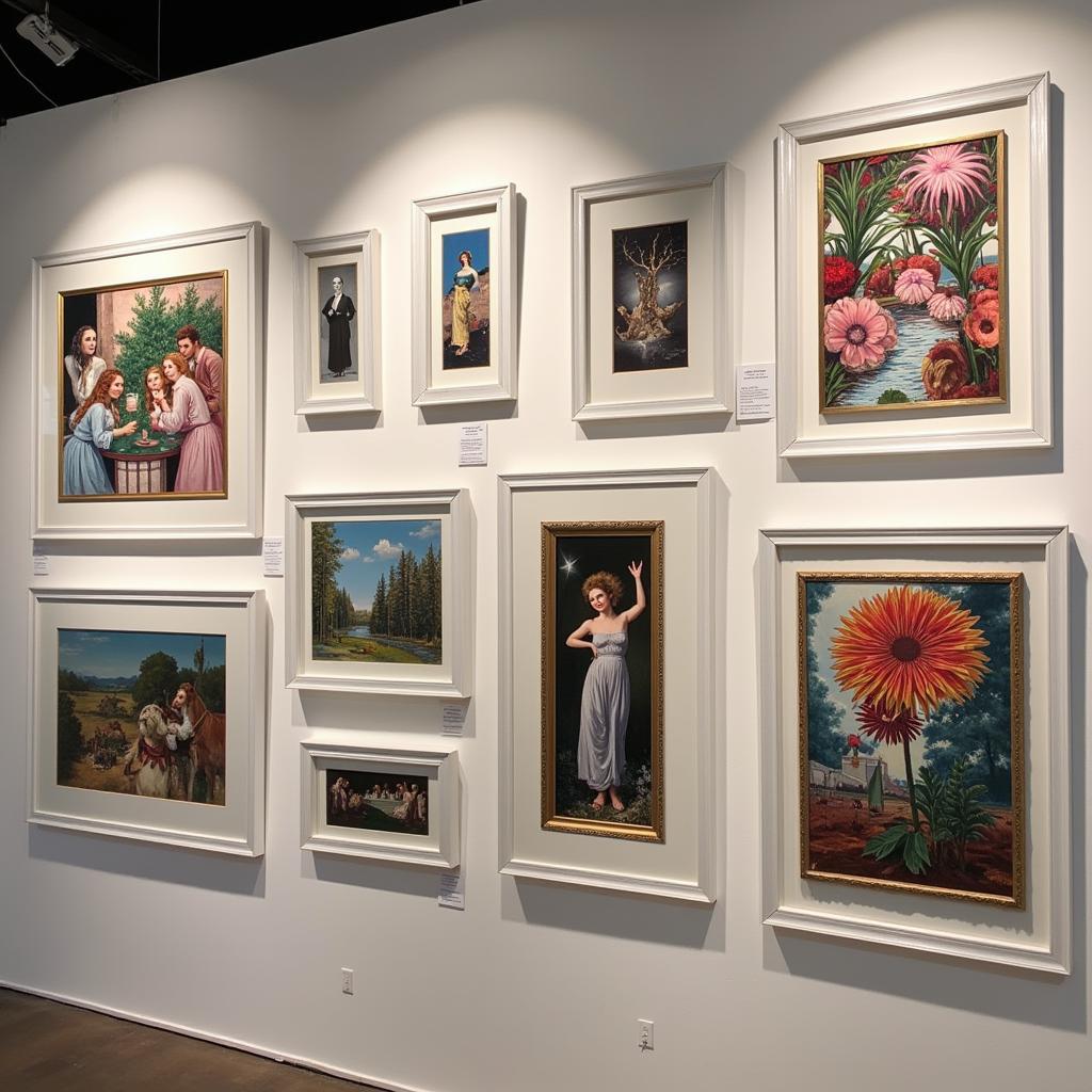 A gallery wall featuring a collection of acrylic frame art