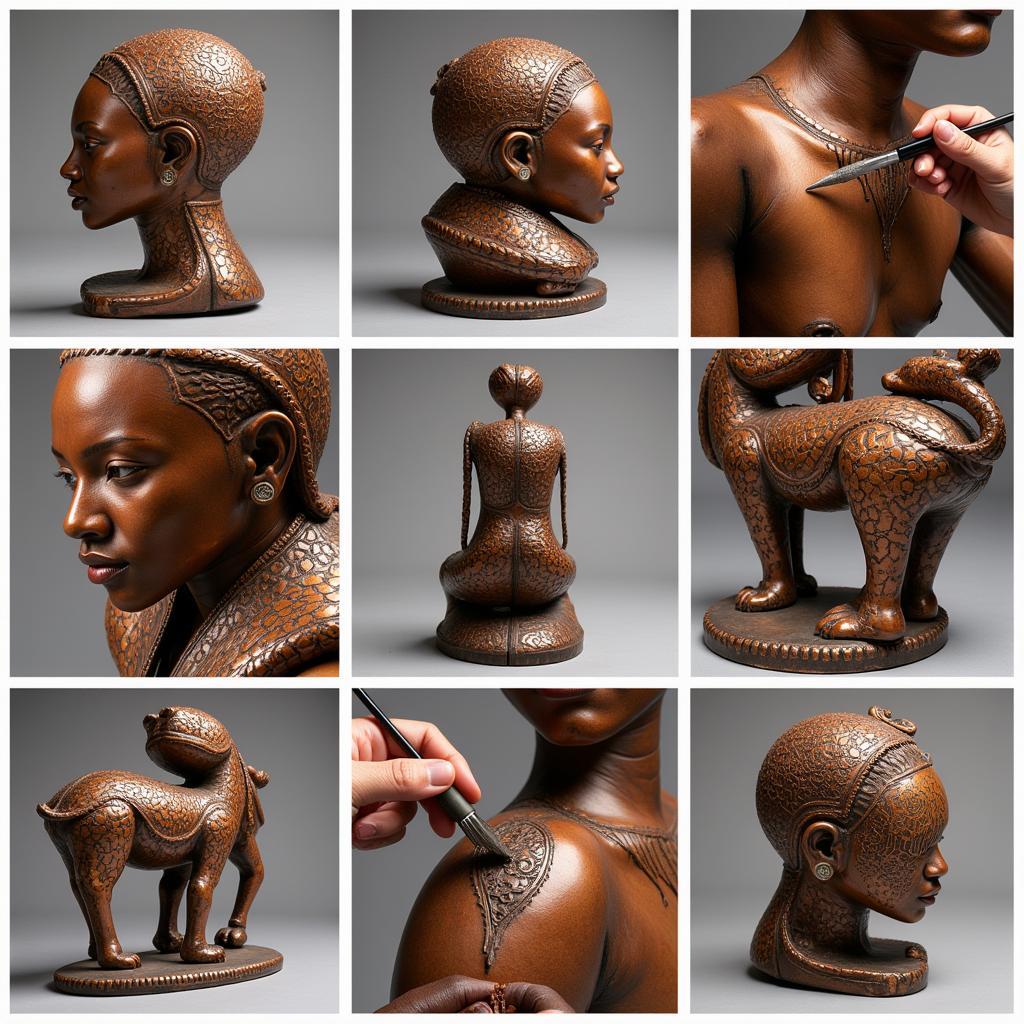 Diverse Techniques in African Copper Sculptures: Repoussé, Chasing, and Filigree