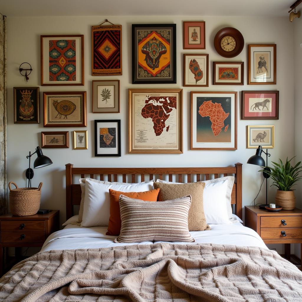 African Framed Wall Art in a Bedroom Setting