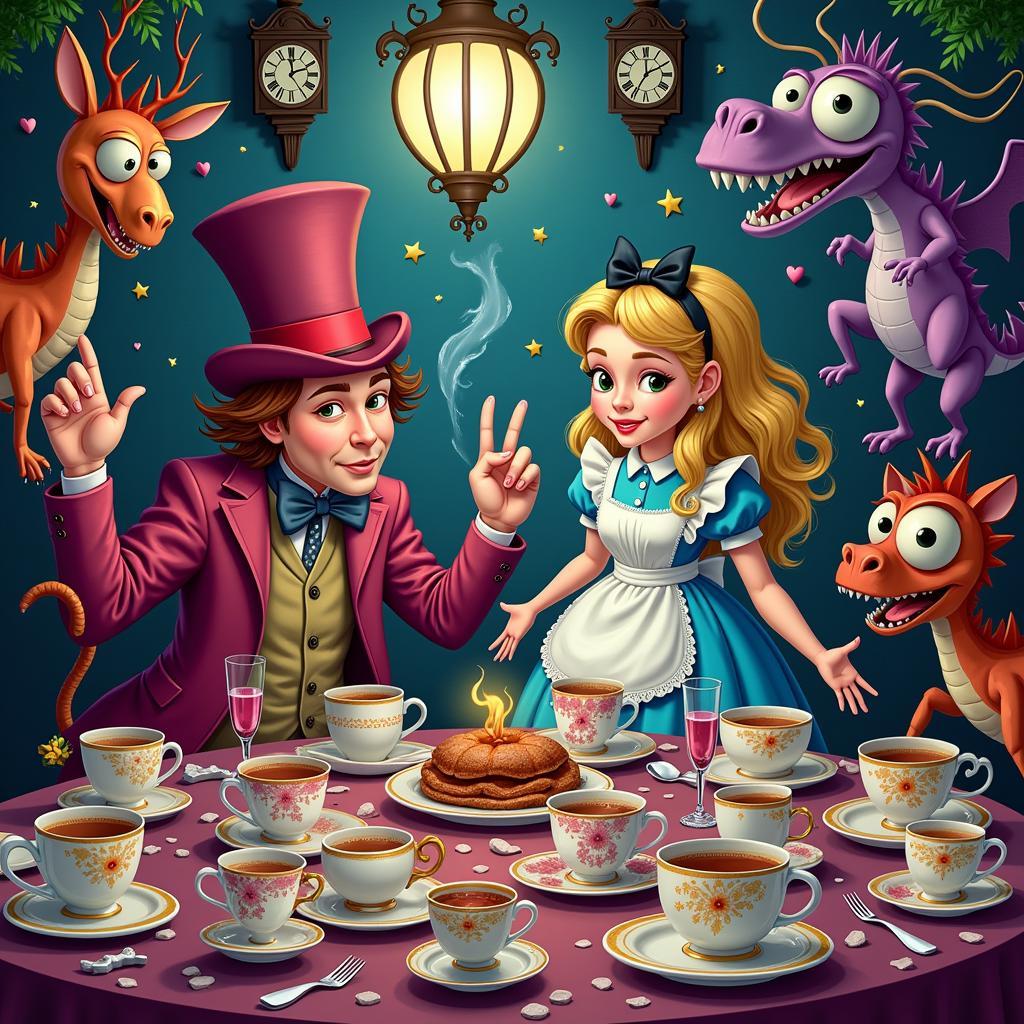 Digital Art of Alice and Mad Hatter Tea Party