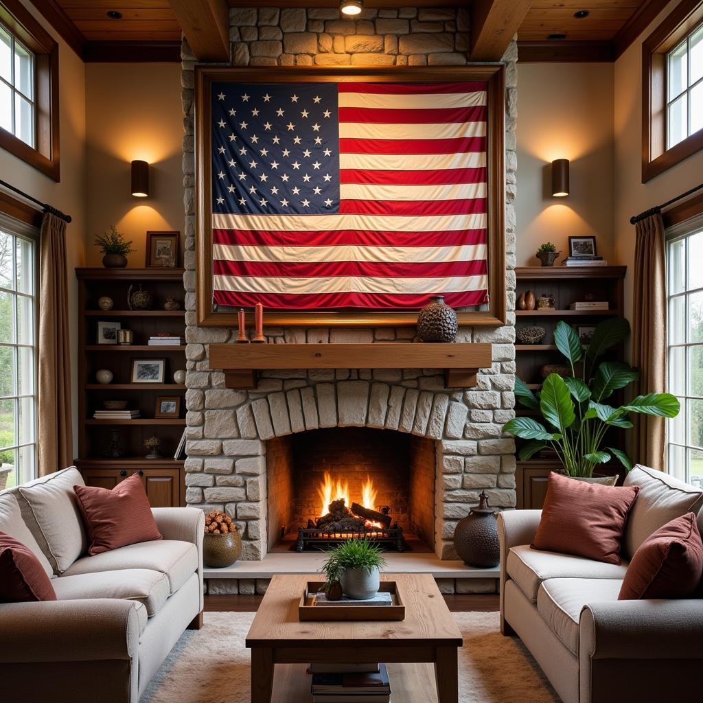 American Flag Wall Art Above Fireplace