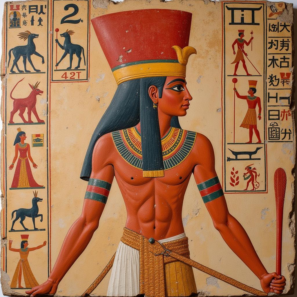 Ancient Egyptian mural featuring red ochre