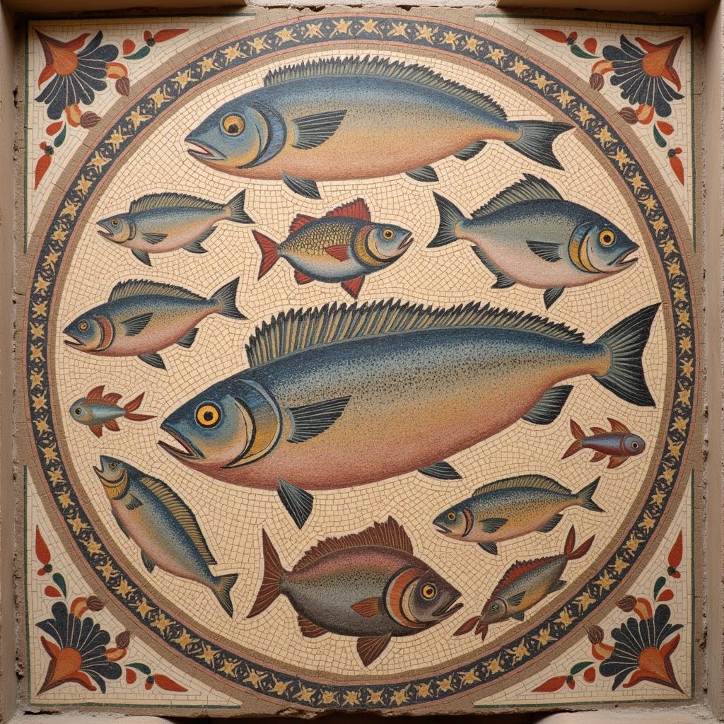 Ancient Roman Mosaic Depicting Fish and Seafood