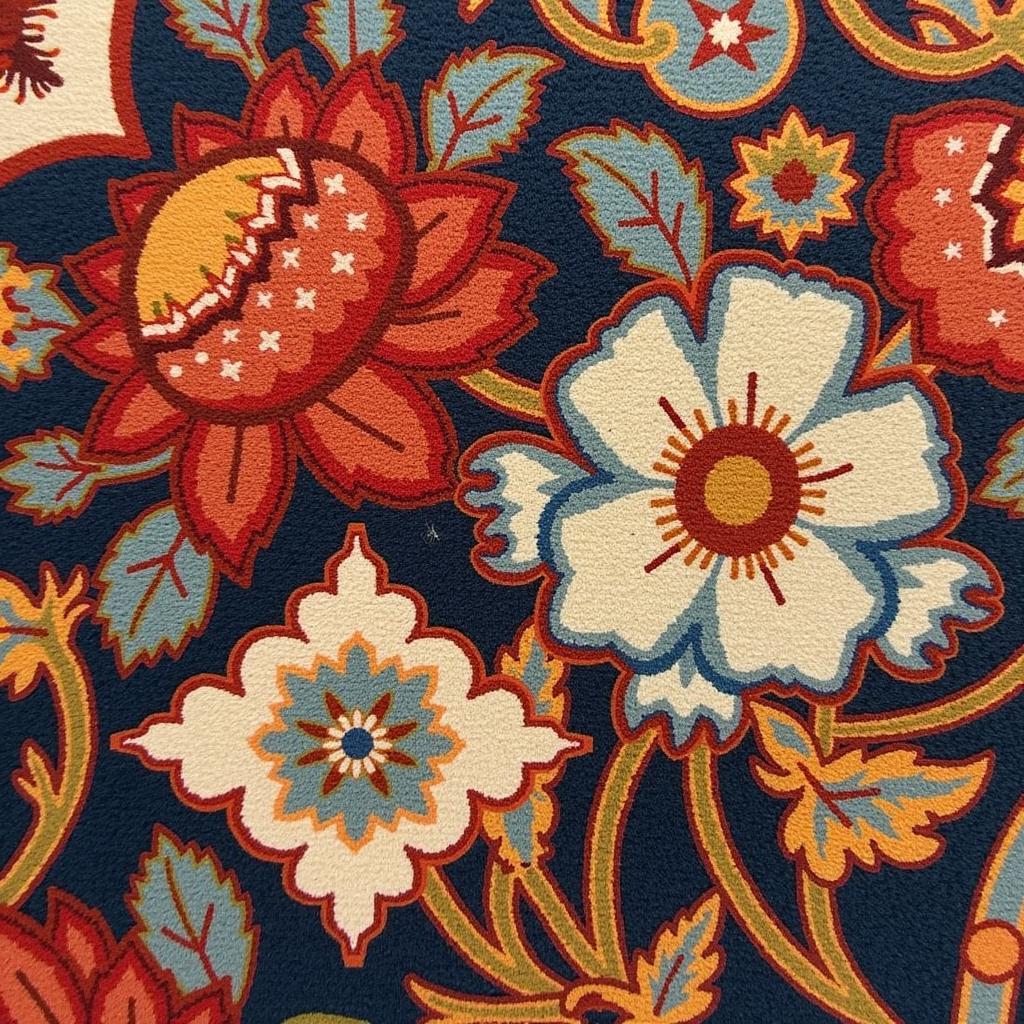 Close-up of an antique Chinese Art Deco rug, showcasing the intricate knotting and the fusion of Chinese and Art Deco motifs.