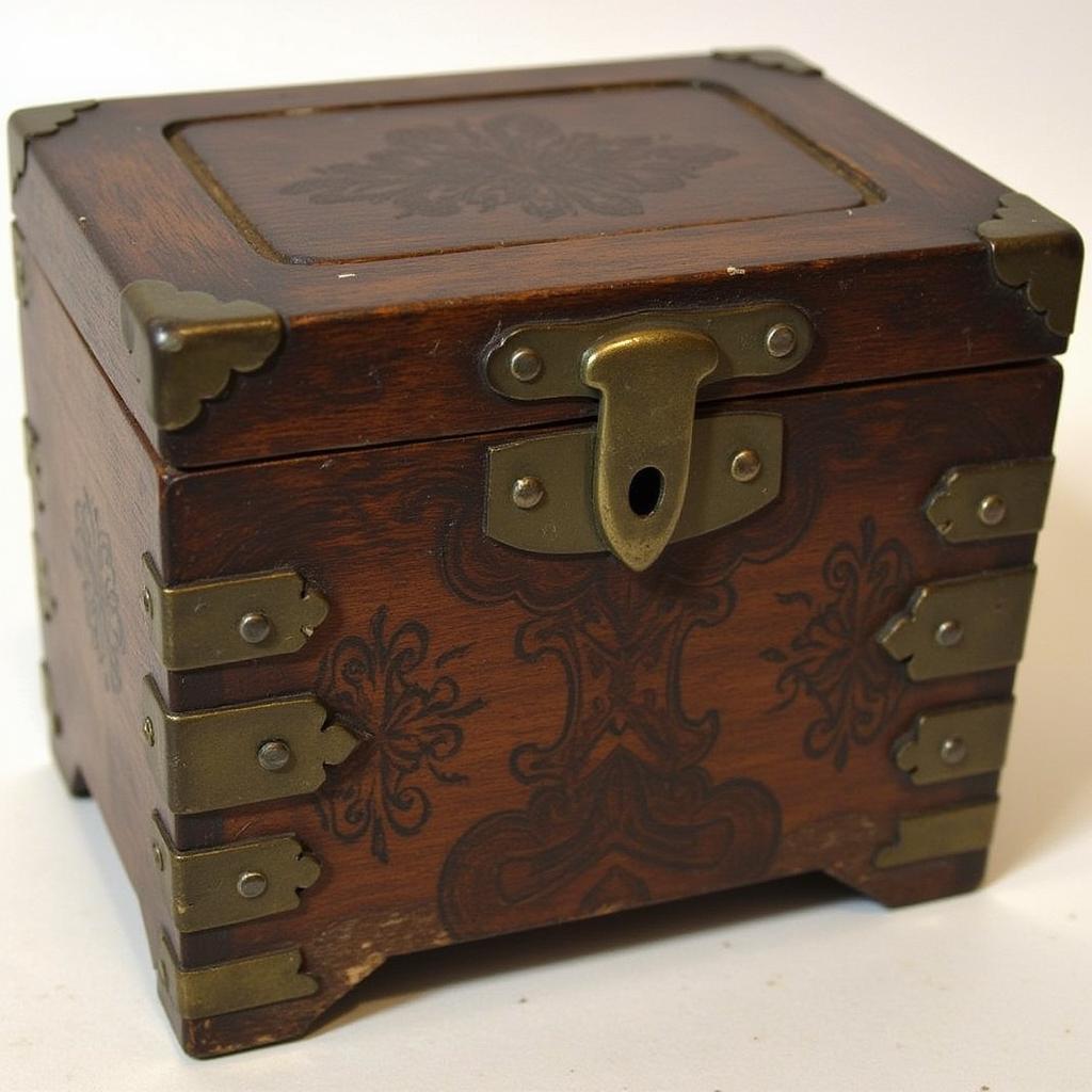 Antique tramp art jewelry box with original hardware