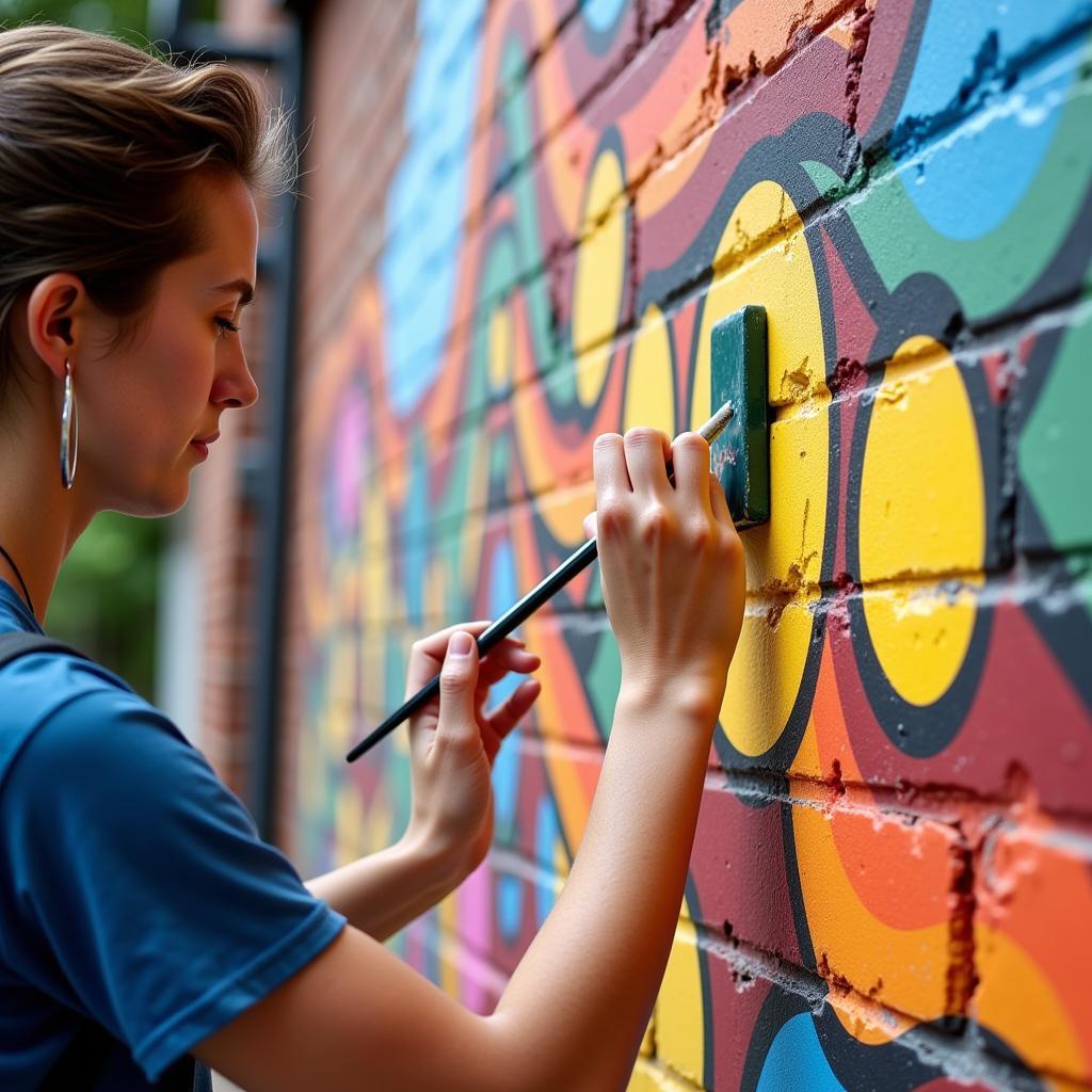 Applying Sealant to an Outdoor Mural