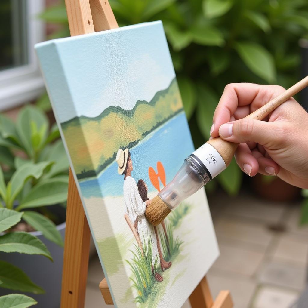 Applying UV sealant to outdoor canvas art