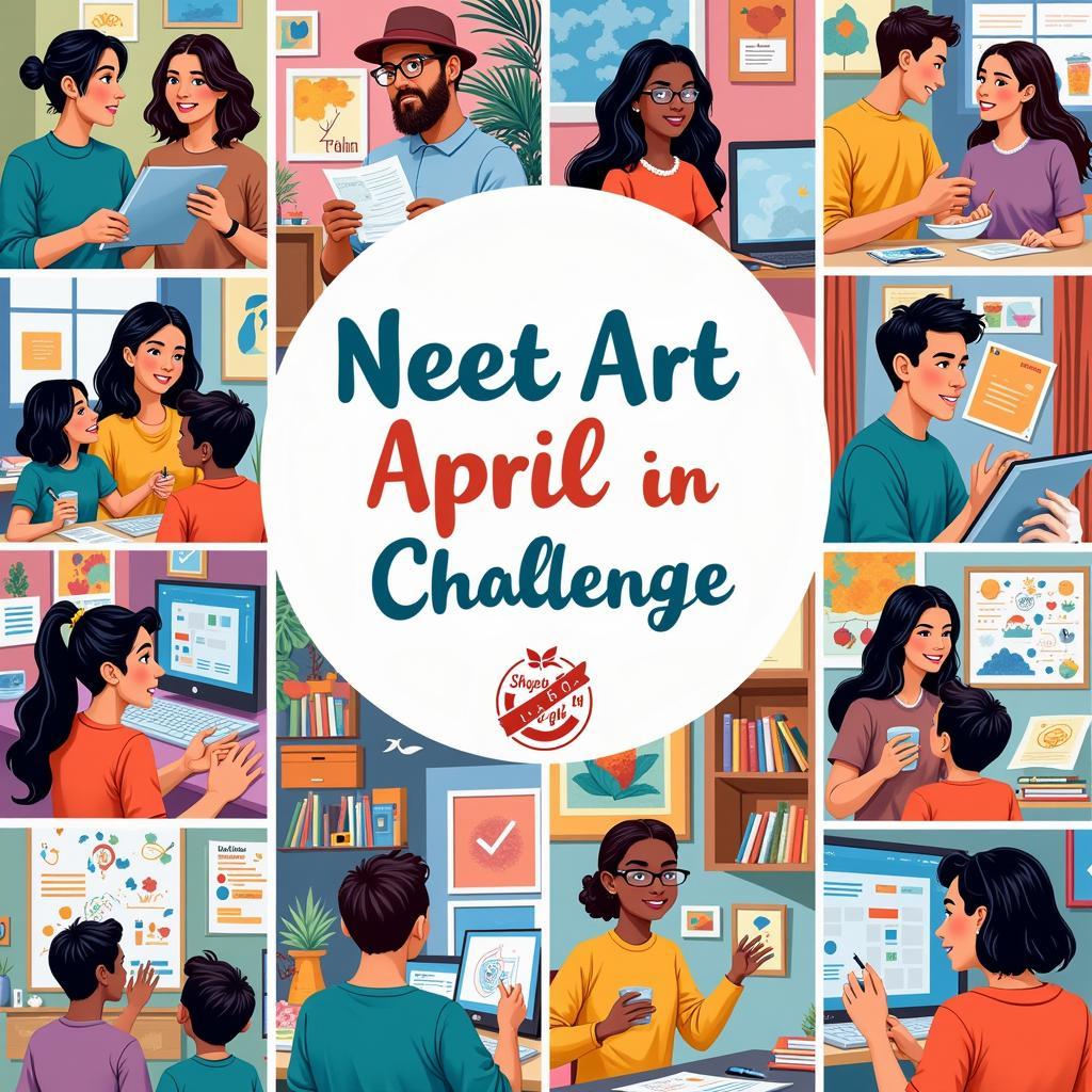 Artists sharing their work and celebrating their progress in the April Art Challenge online.