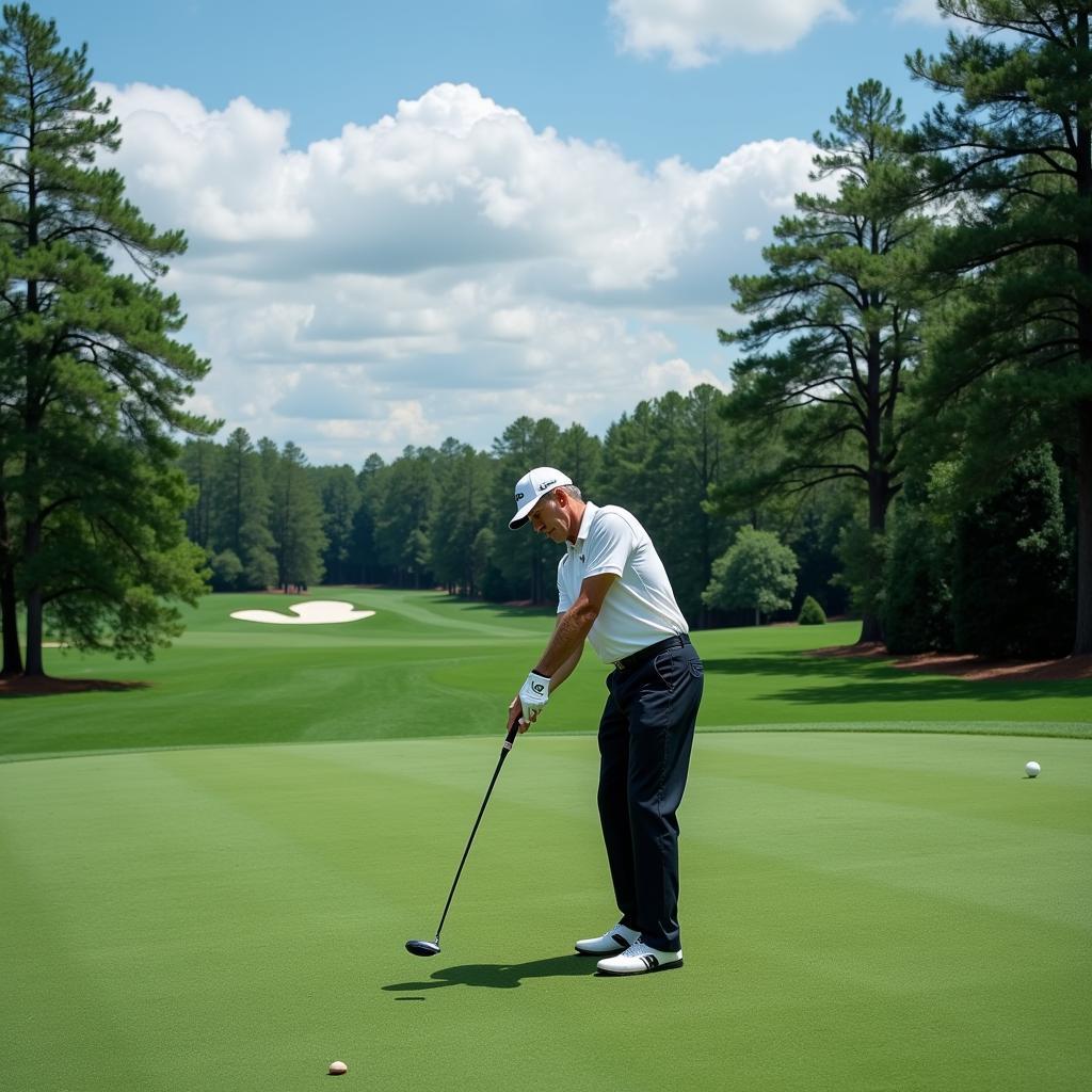 Arnold Palmer in Mid-Swing at Augusta