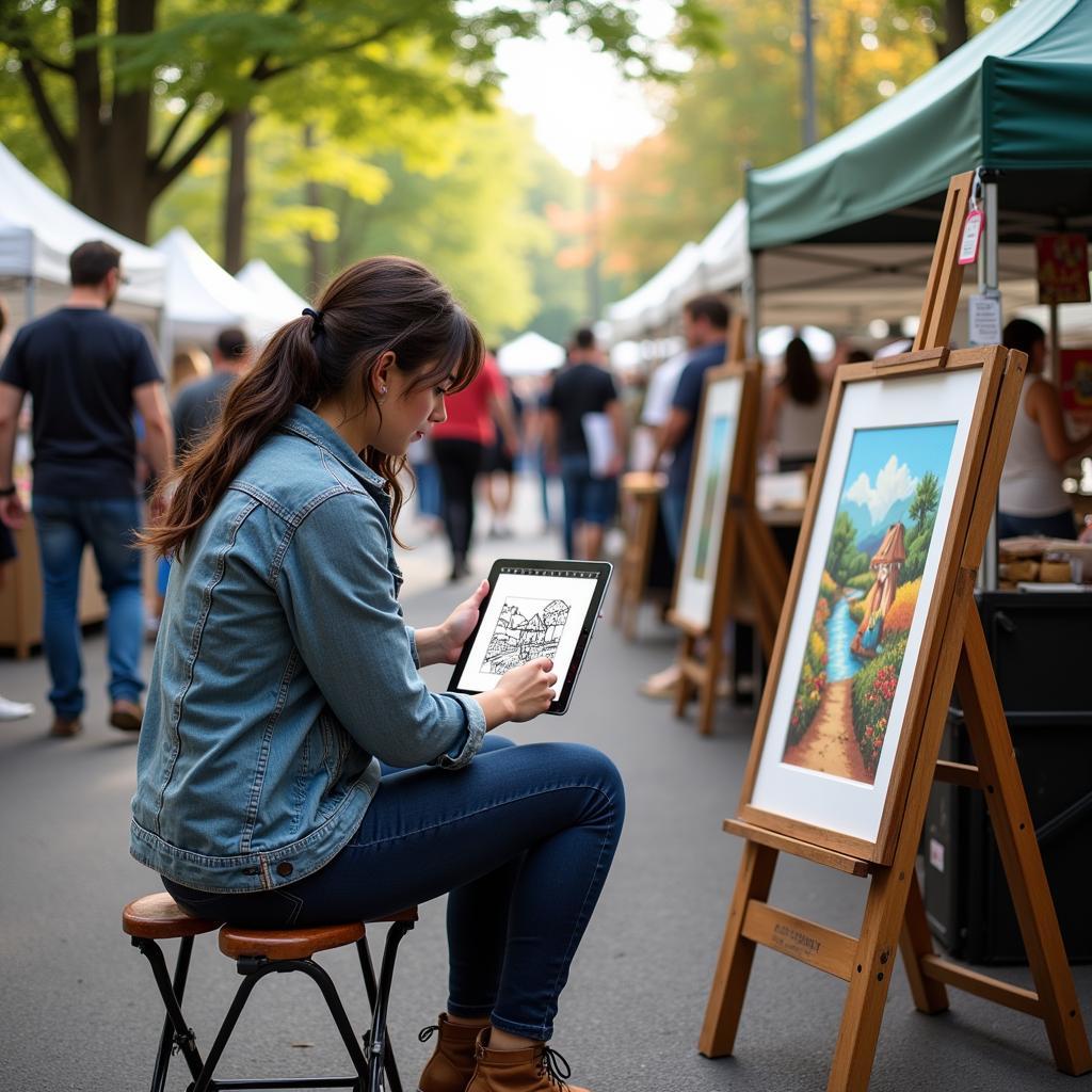 Digital Artist Sketching at the Festival