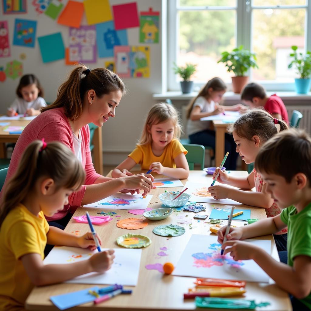 Children engaged in an art class at a local community center