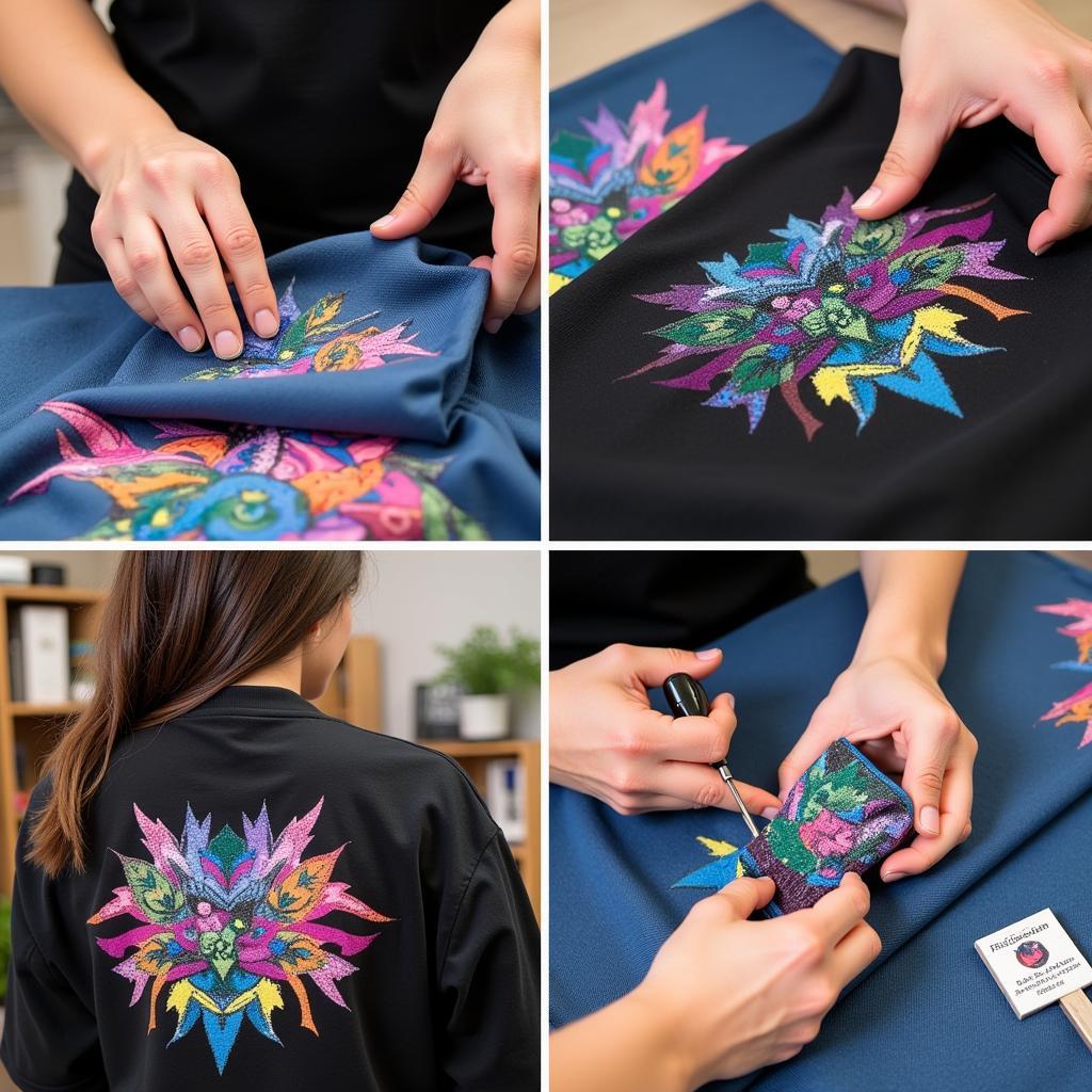 Various customization options for art club clothing, including screen printing, embroidery, and digital printing techniques.