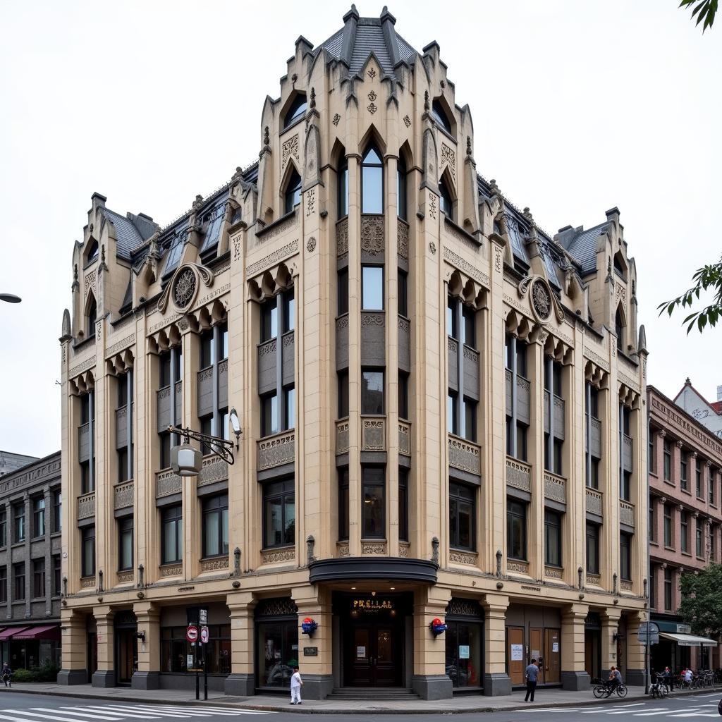 Art Deco architecture in Shanghai, featuring geometric patterns and streamlined forms.