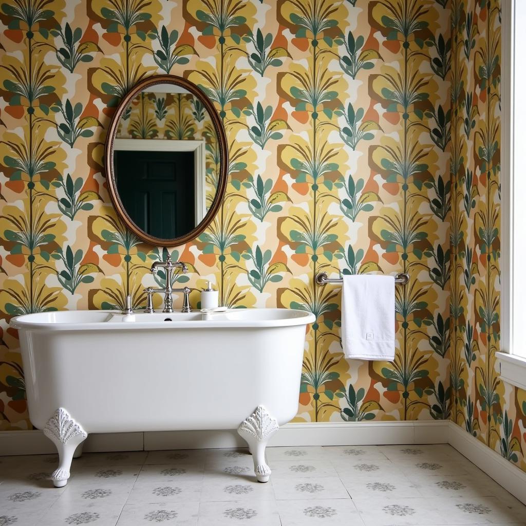 Art Deco Bathroom Wallpaper with Geometric Patterns