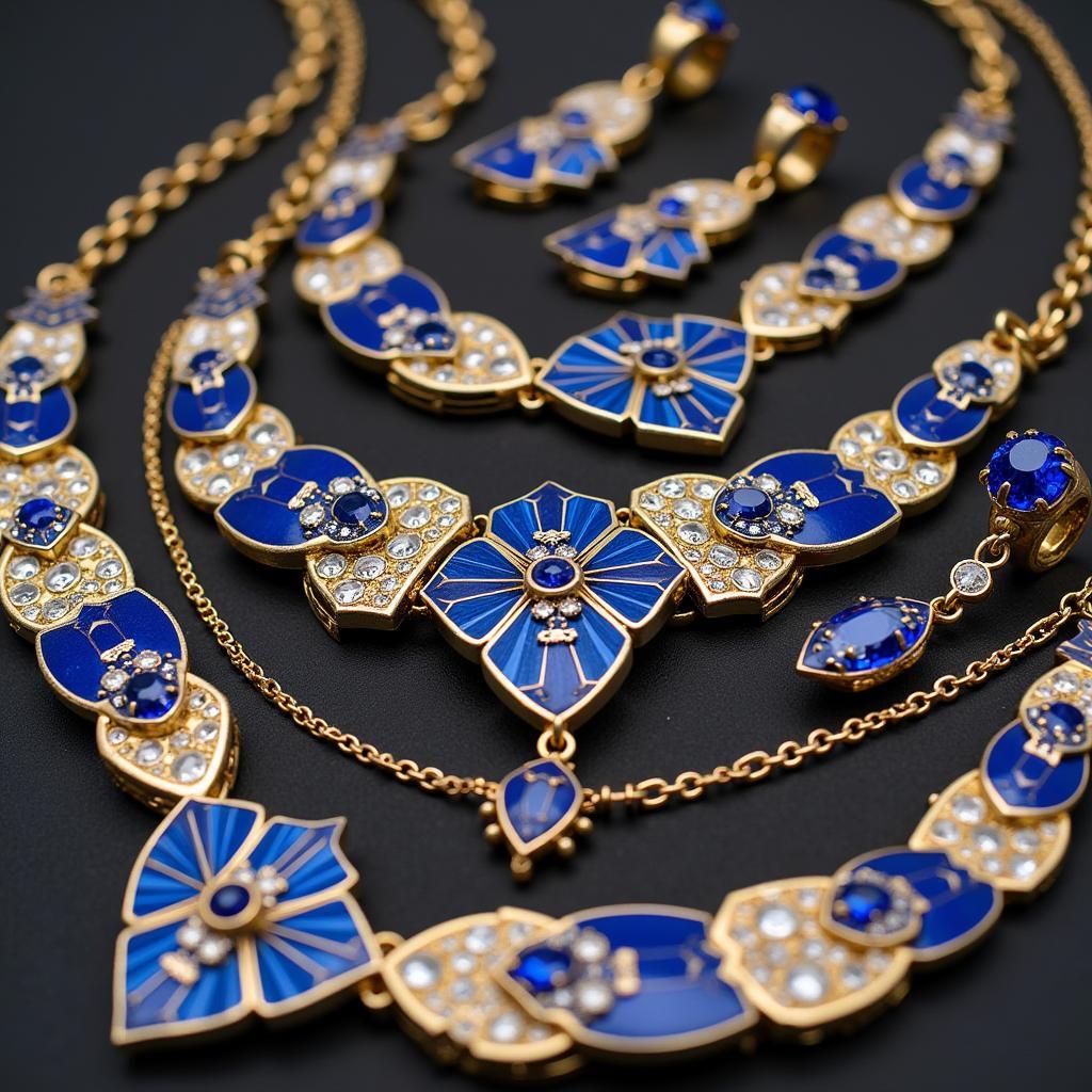 Art Deco Blue and Gold Jewelry