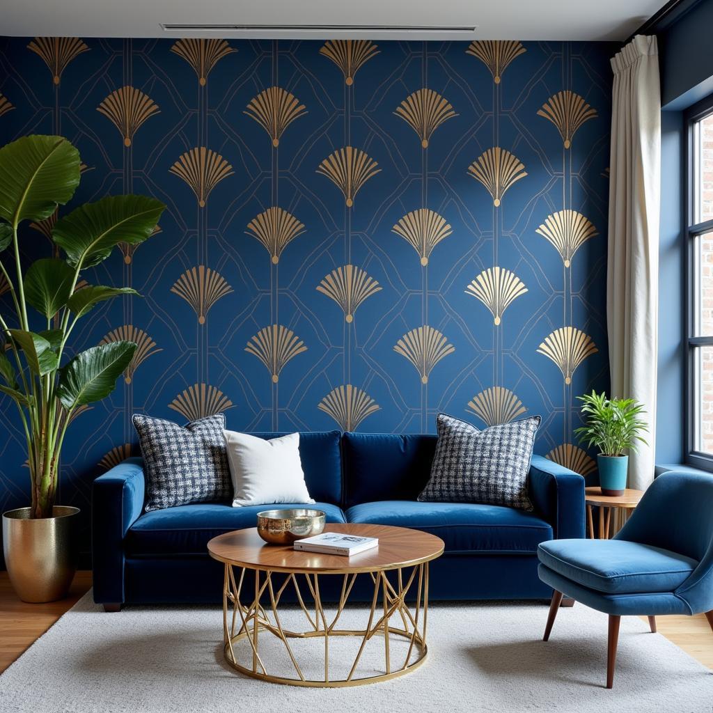 Art Deco Blue Wallpaper in an Interior Design Setting