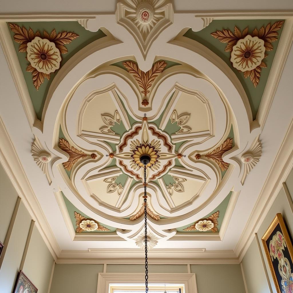 Art Deco ceiling featuring intricate geometric plasterwork