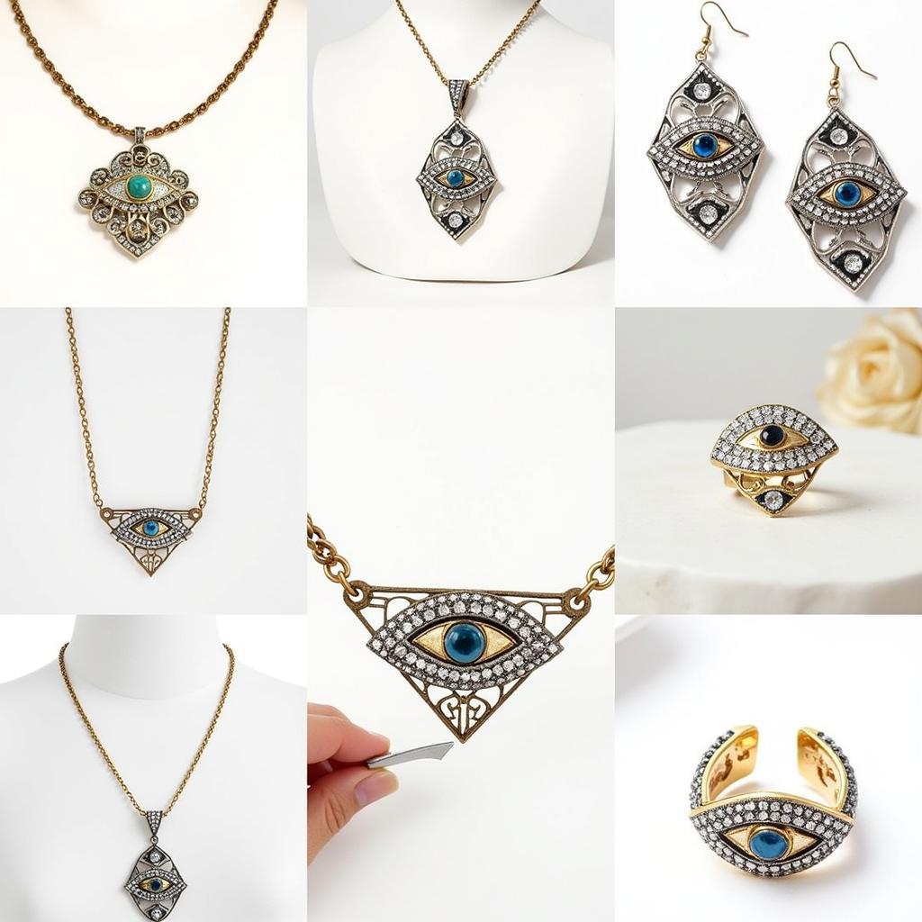 Exquisite Art Deco Eye Jewelry Designs: A collection of stunning necklaces, earrings, and rings featuring the iconic Art Deco eye motif.