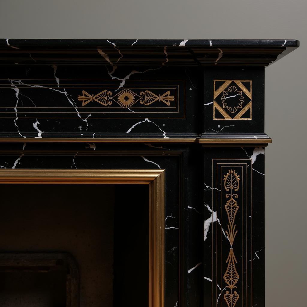 Close-up of Geometric Details on an Art Deco Fireplace