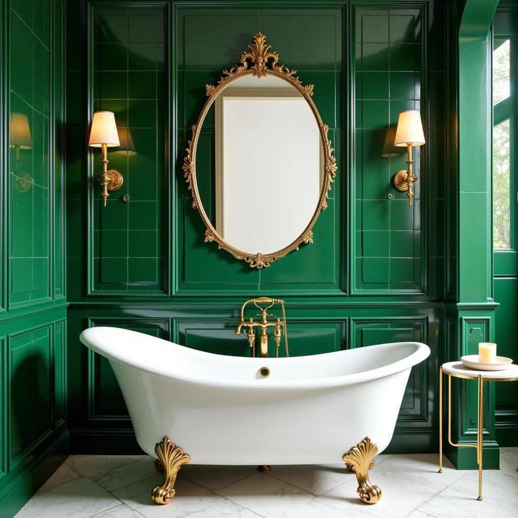 Art Deco Green Bathroom with Geometric Tiles