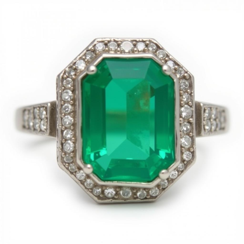 Art Deco Hexagon Emerald Platinum Ring