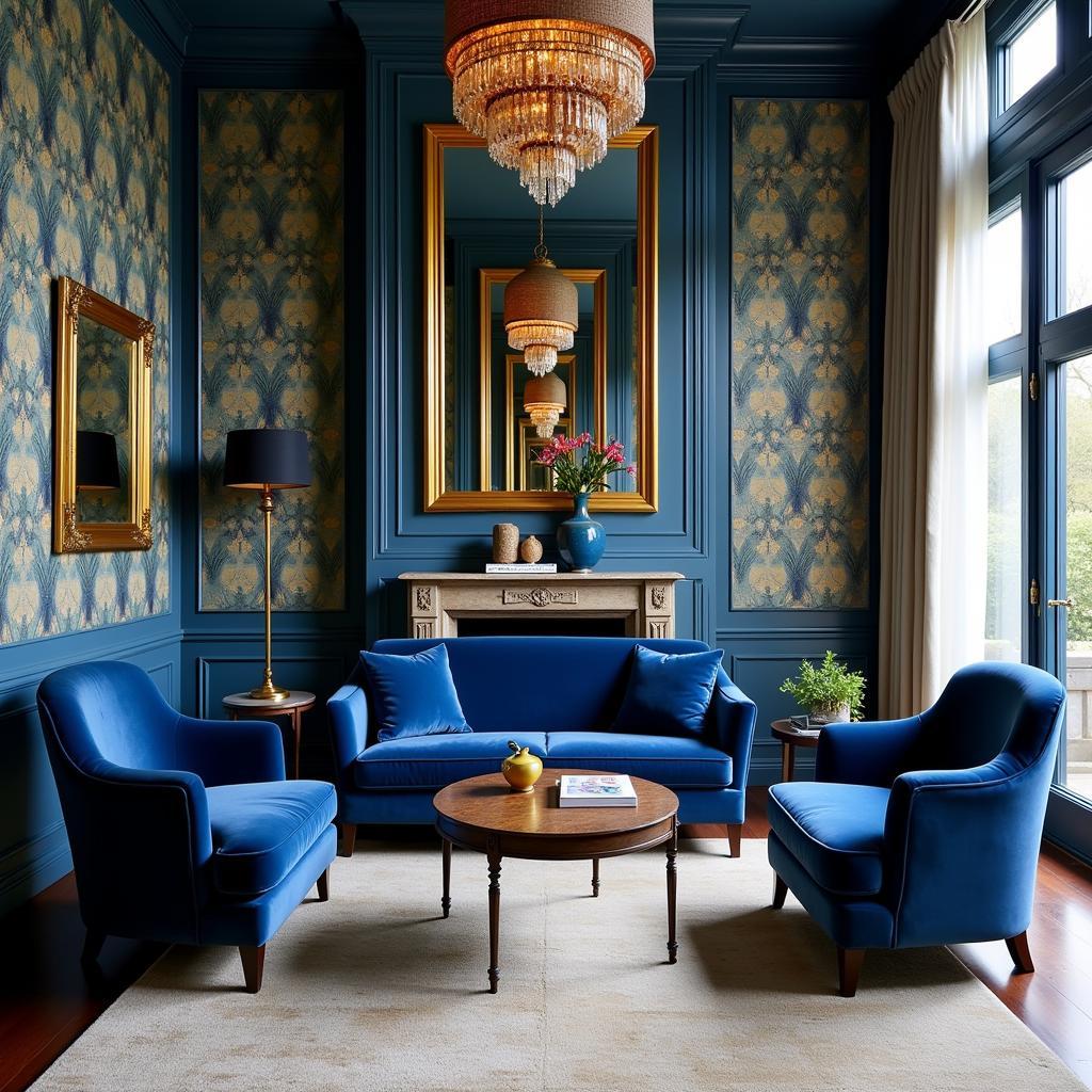 Art Deco Interior Design with Blue and Gold Accents