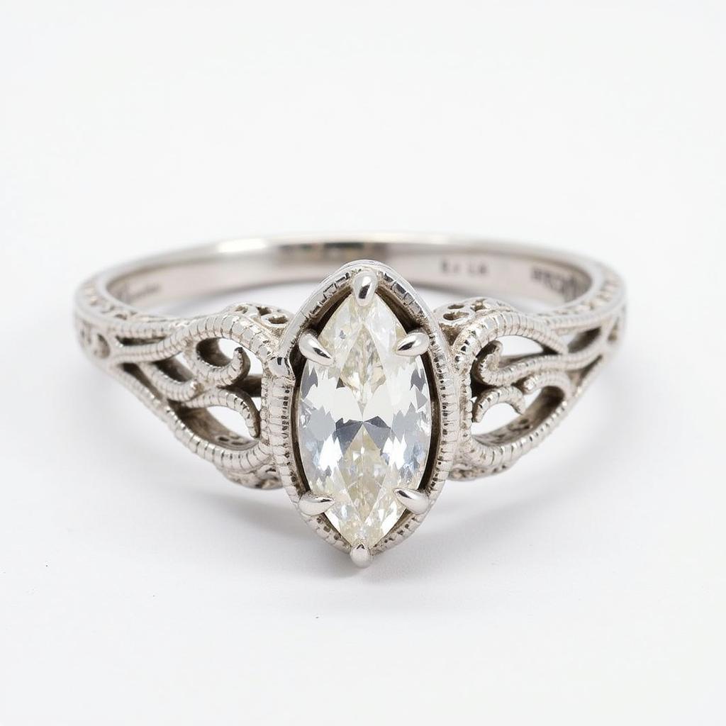 Art Deco Marquise Diamond Ring with Filigree Details