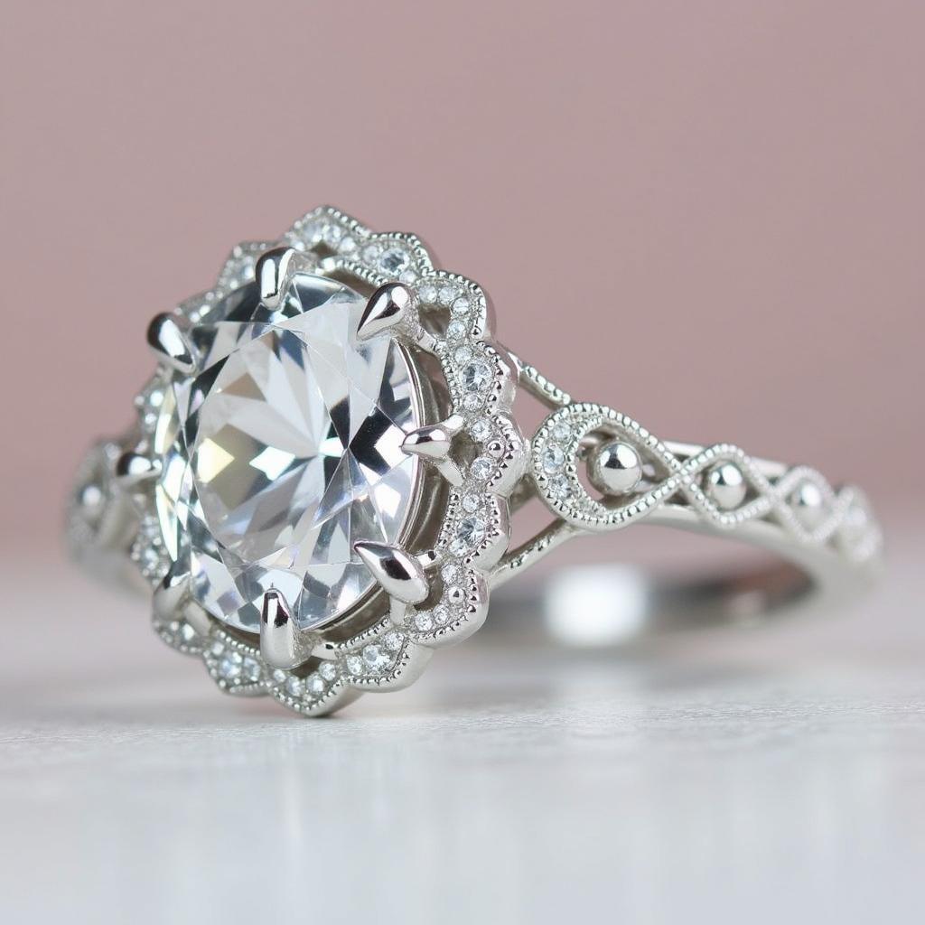 Art Deco Moissanite Engagement Ring with intricate vintage-inspired details