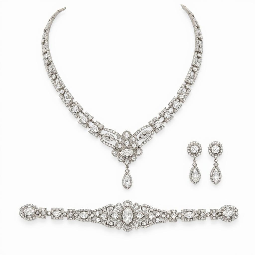 Art Deco Platinum and Diamond Jewelry Set