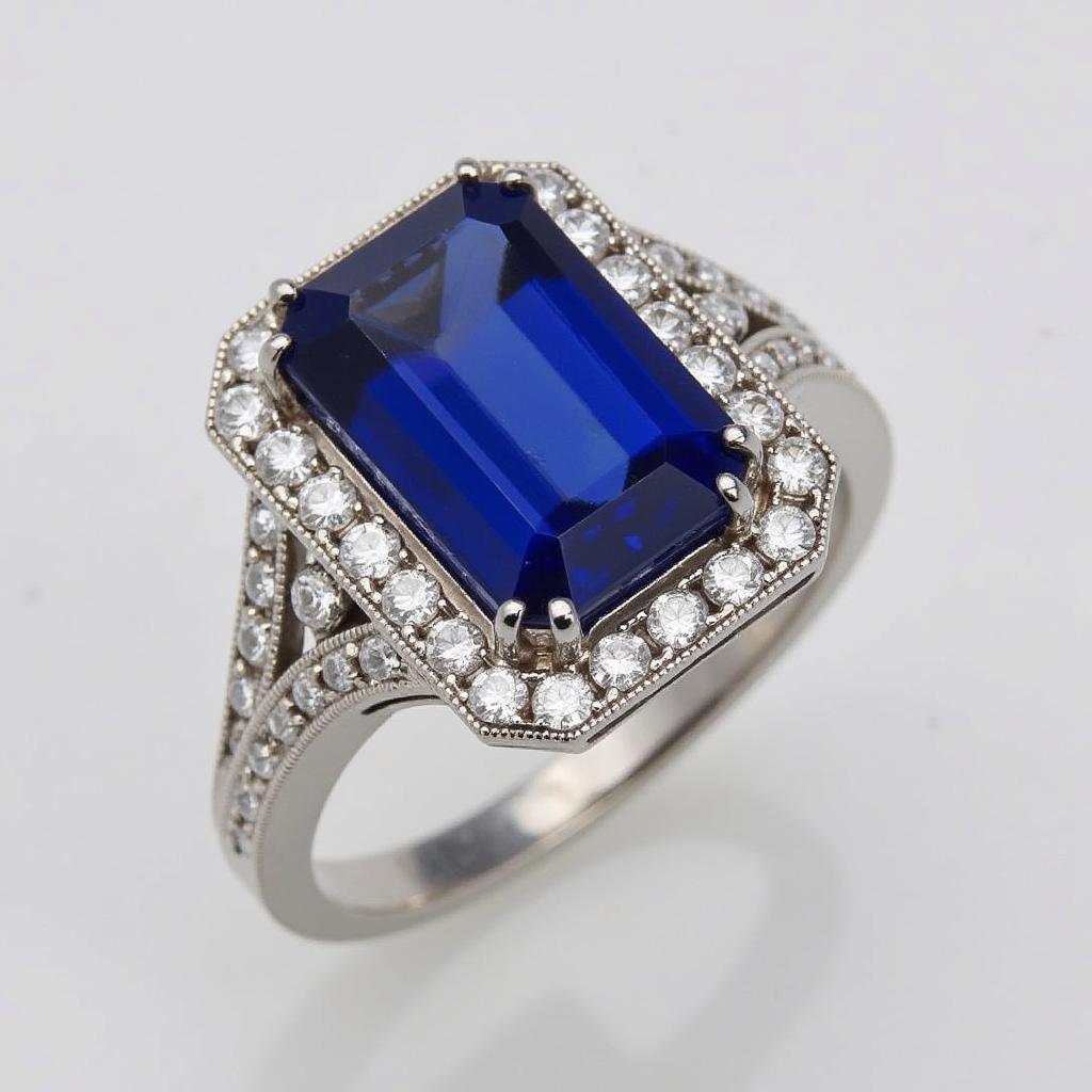 Art Deco Ring with Emerald-Cut Sapphire