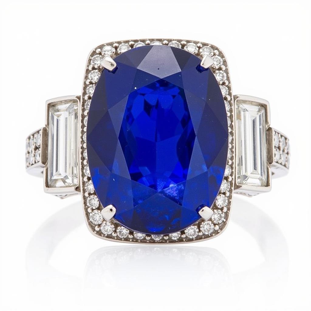 Art Deco Sapphire and Diamond Ring in Platinum Setting