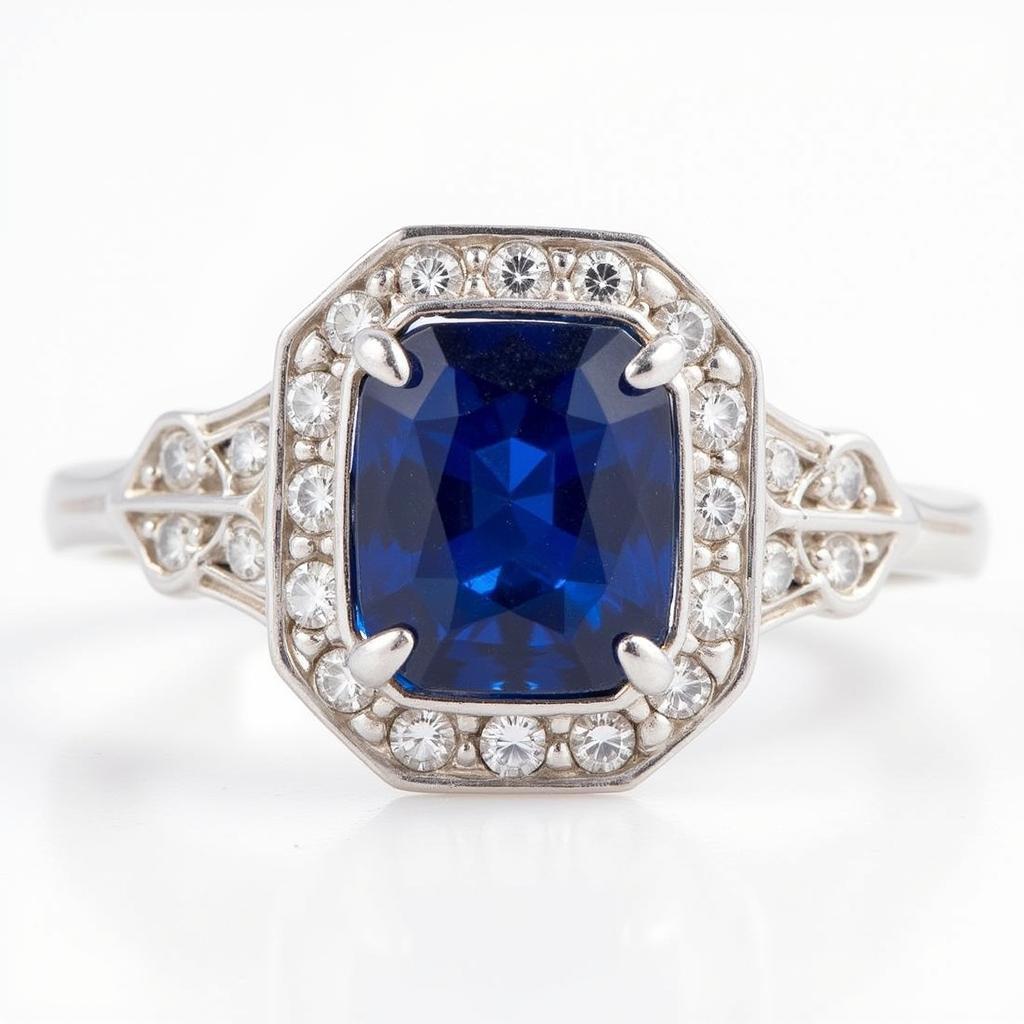 Art Deco Sapphire and Diamond Ring in Platinum Setting