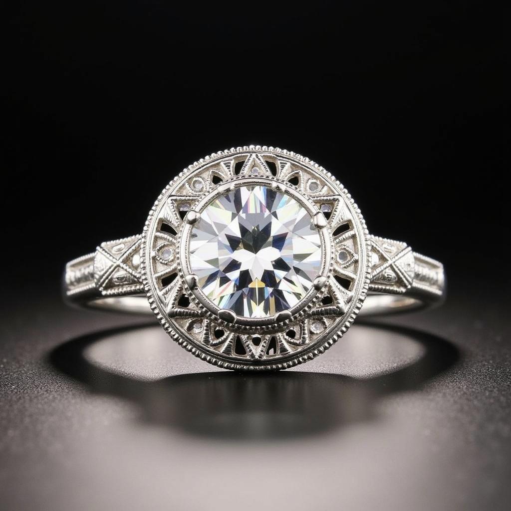 Art Deco Vintage Engagement Ring with Platinum and Diamond