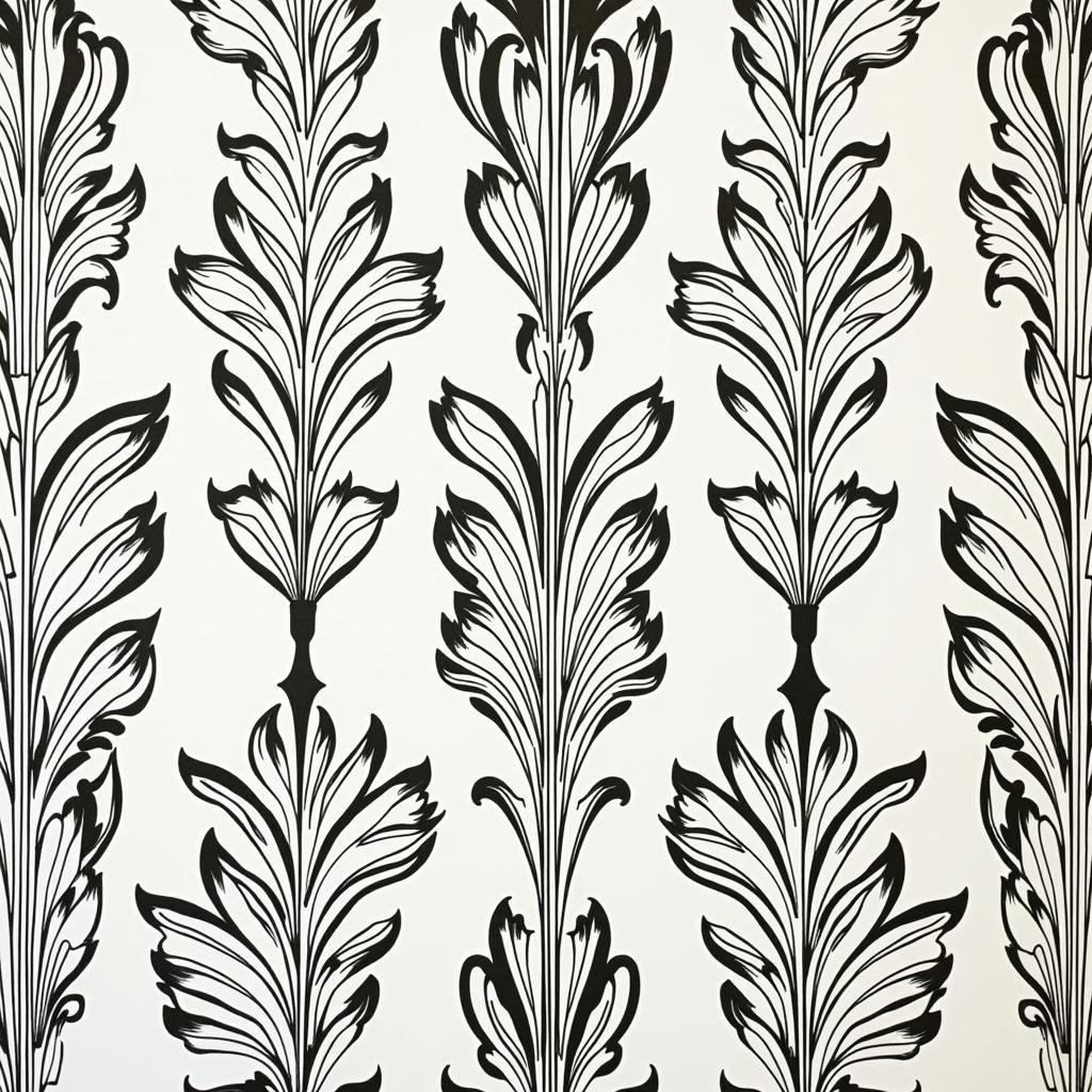 Art Deco Wallpaper Black and White Floral Design