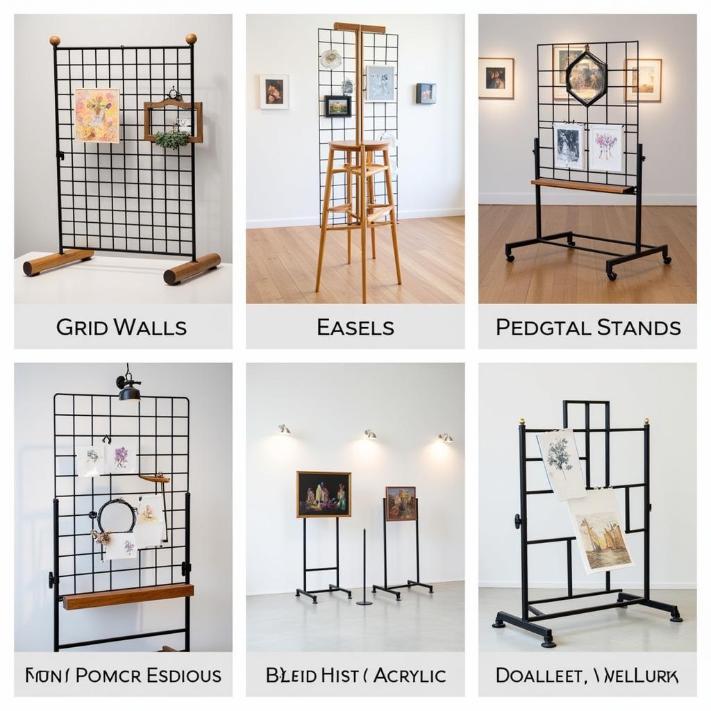 Art Display Racks for Art Shows: Various styles and sizes of art display racks suitable for different art forms and exhibition spaces.