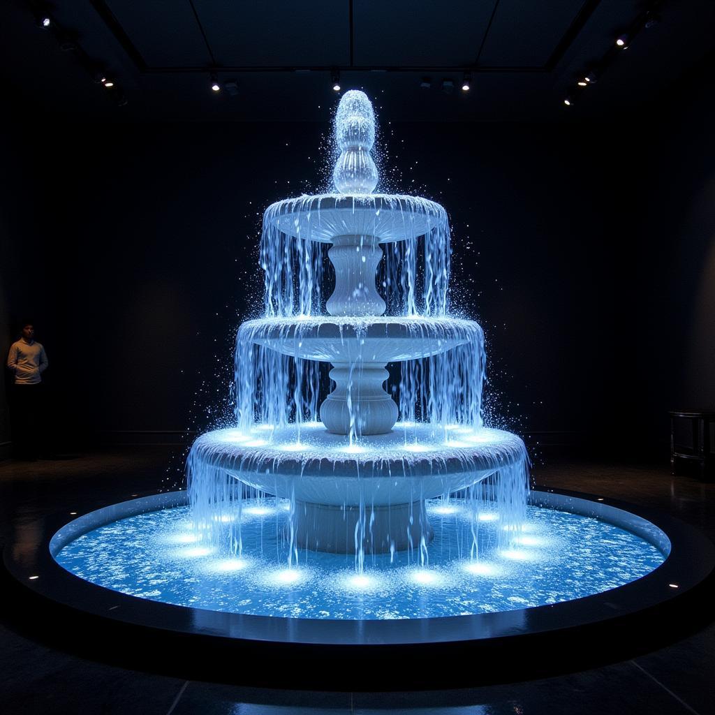 Art Fontaine Digital Renaissance: A vibrant depiction of a digital art installation using water features and projected imagery.