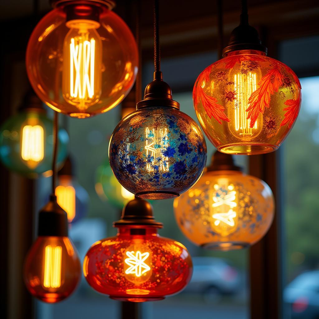 Art glass pendant lights with intricate designs