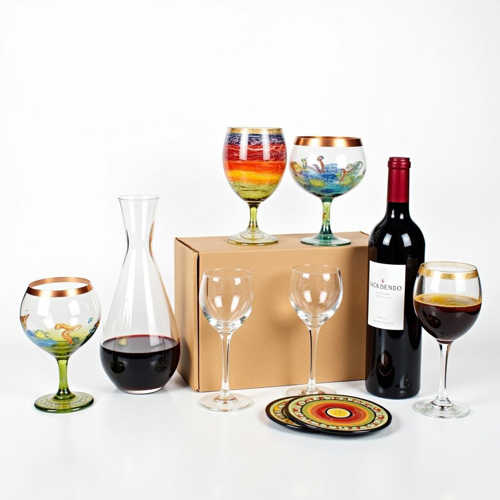 An elegant gift set of art glass wine glasses presented in a beautiful box.