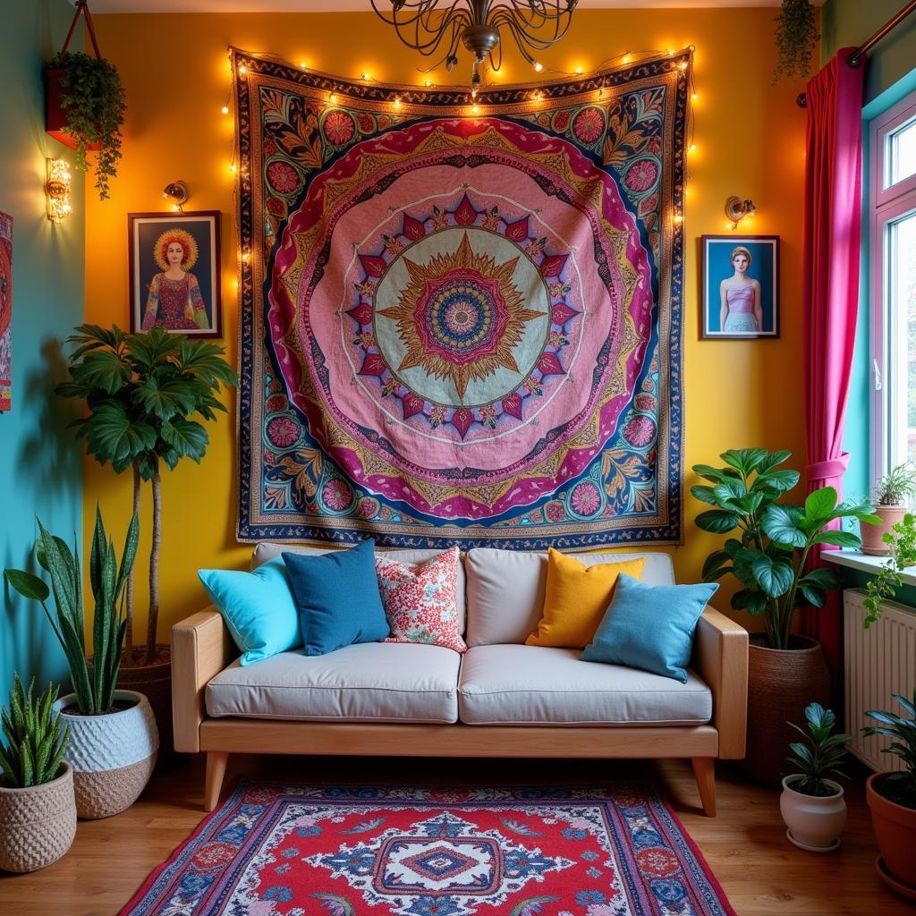 Art hoe room decor ideas showcasing a blend of vibrant colors, natural elements, and artistic expressions.