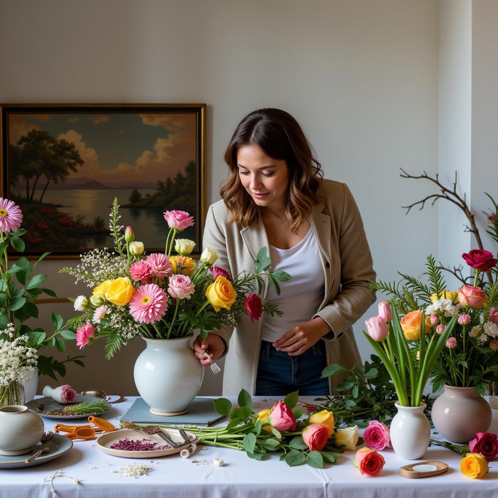 Floral Designer Creating Arrangement for Art in Bloom at MFA