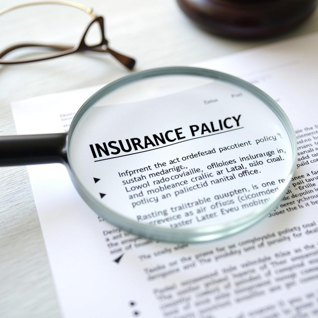 Fine art insurance policy documents with magnifying glass