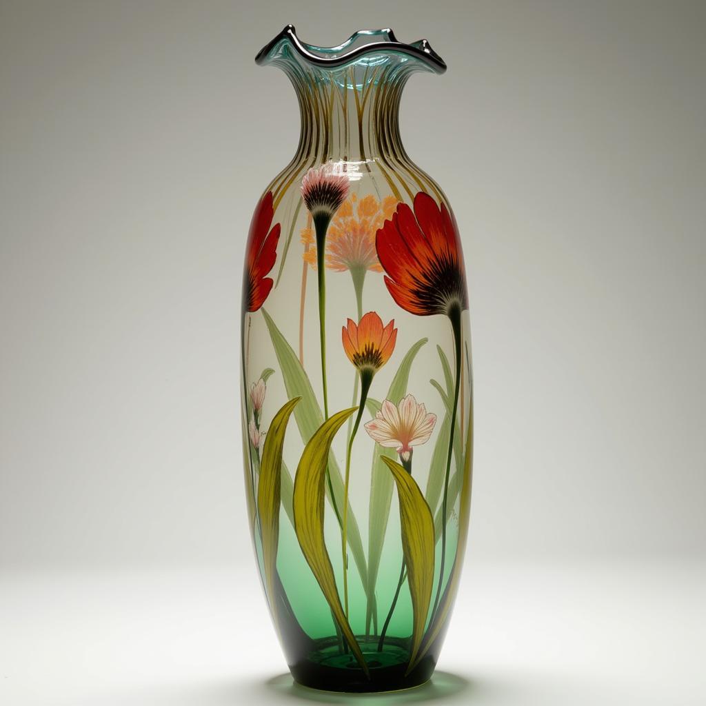 Art Nouveau Glass Vase with Floral Design