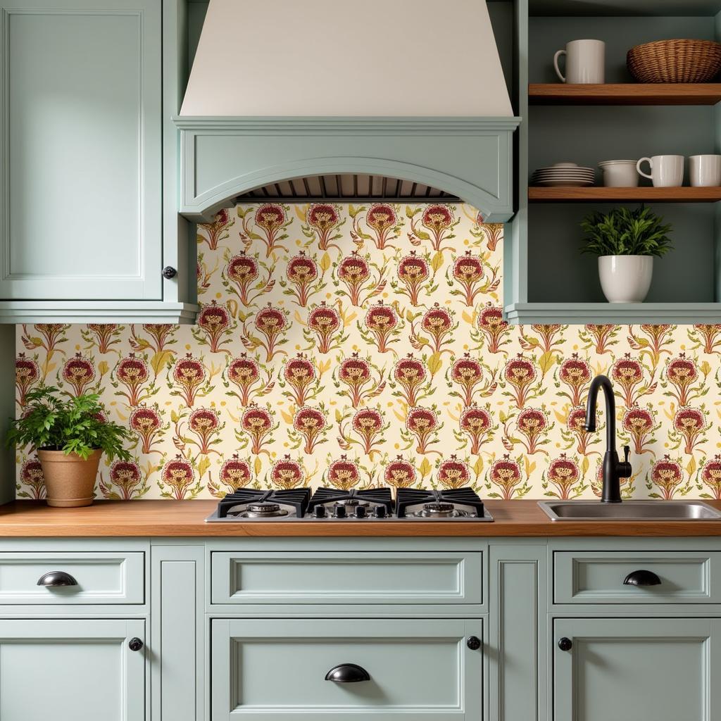 Art Nouveau Kitchen Backsplash with Peel and Stick Wallpaper