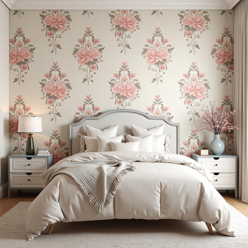 Art Nouveau Peel and Stick Wallpaper in a Bedroom Setting