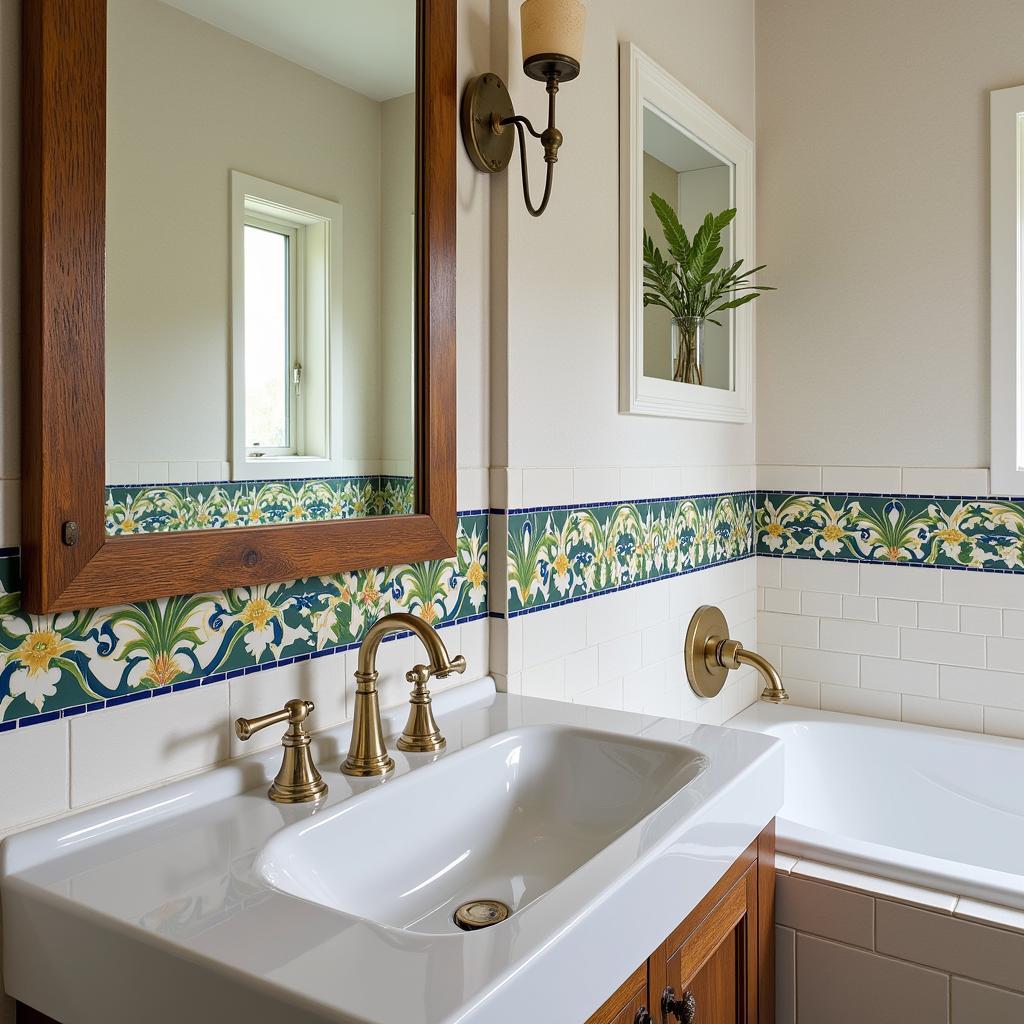 Art Nouveau tiles used in a modern bathroom installation.